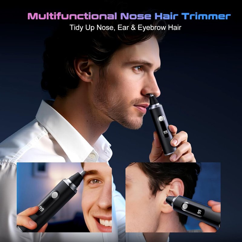 Nose Hair Trimmer - USB Rechargeable Clipper with LED Display | Dual-Edge Blades, Waterproof, Painless Ear & Eyebrow Trimmer