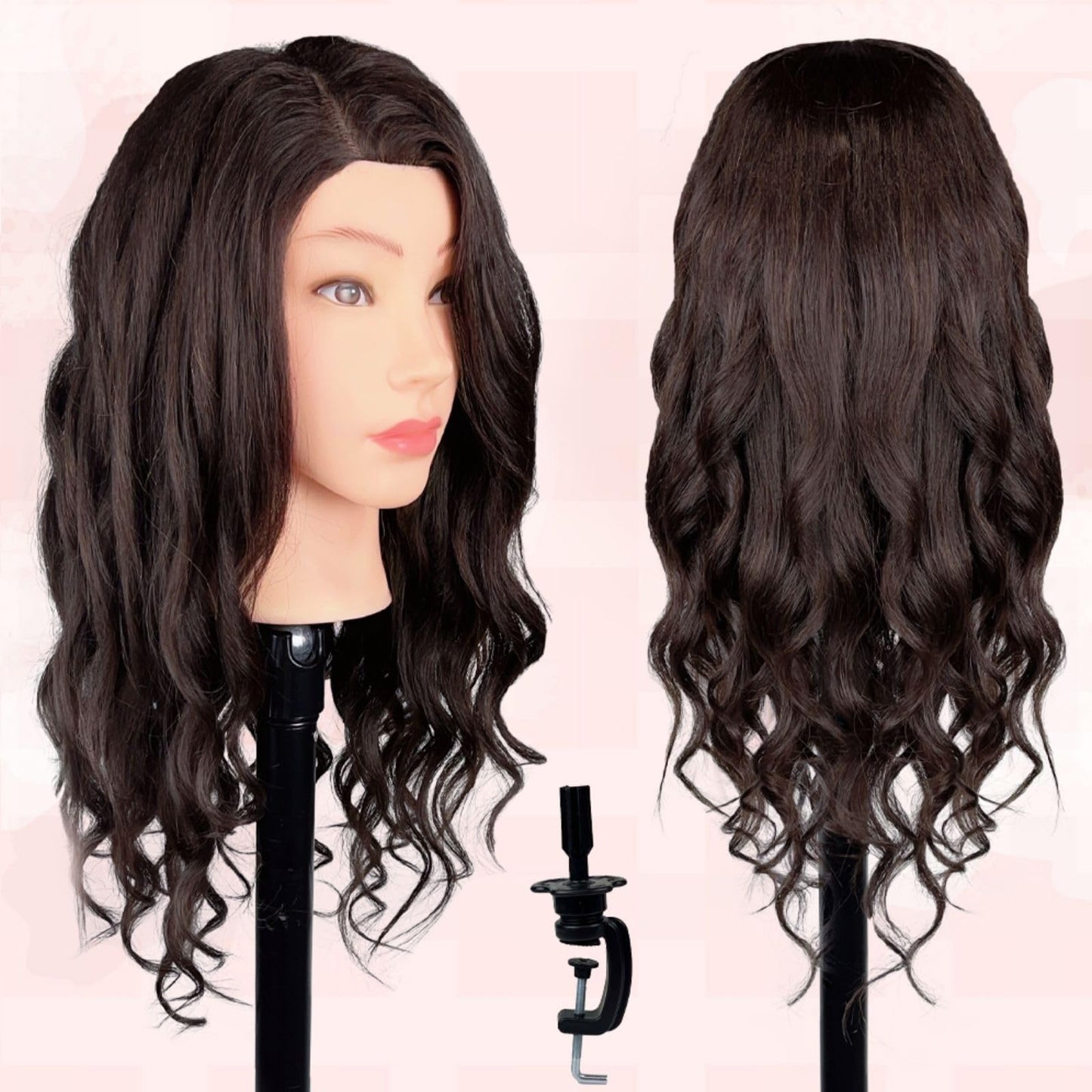MQHIHI Mannequin Head Human Hair, 80% Real Hair Cosmetology Manikin Head for Practice Braiding Hairstyling Cutting with Free Clamp Holder and Tools (Dark Brown)
