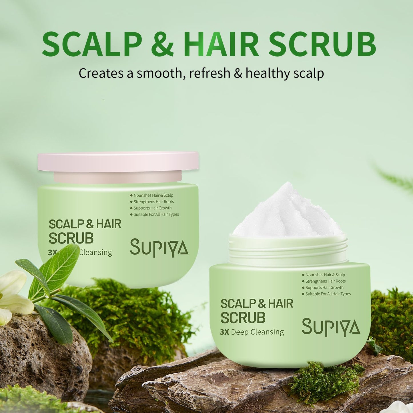 SUPIYA Exfoliating Scrub for Deep Cleanse - Natural Scalp Scrub Shampoo for Men & Women, Gently Exfoliation & Hydration, Making Hair Thicker and Stronger, 8.8oz