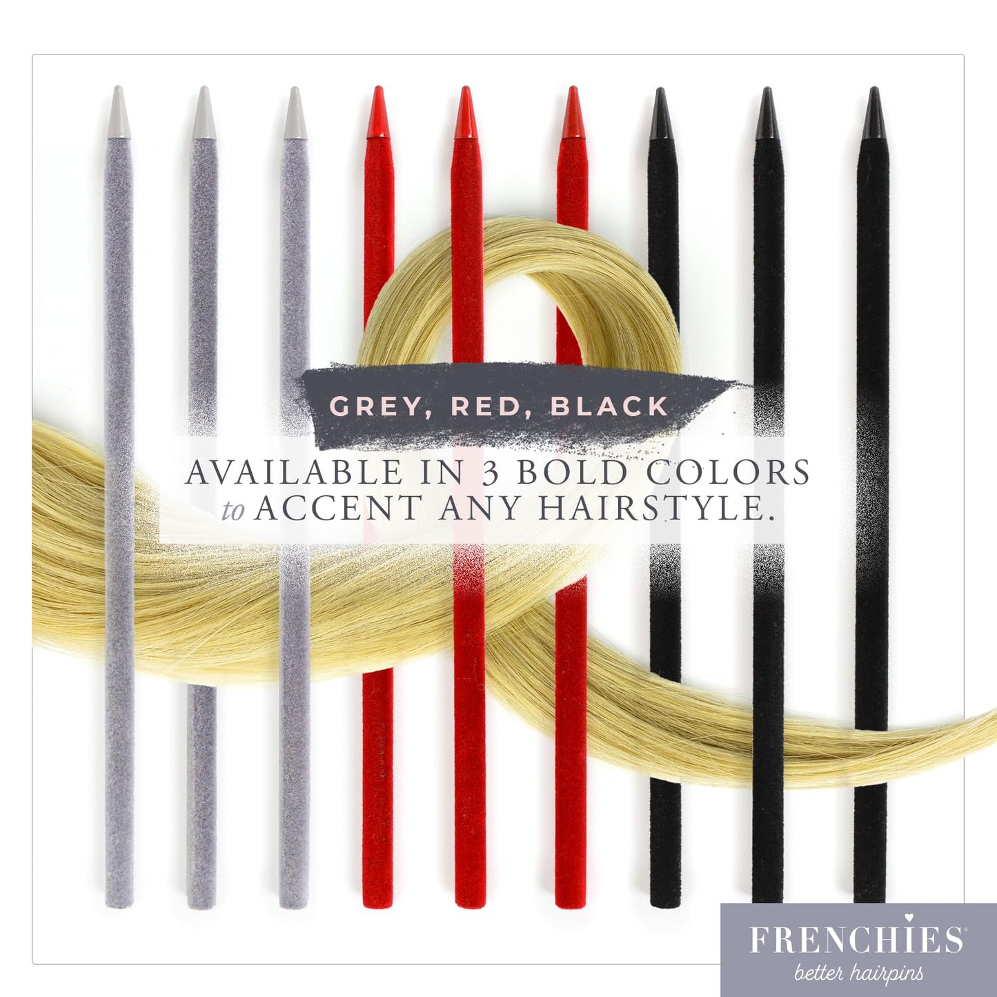 French Twist Hair Sticks | Ultra Soft Flocked Chopsticks for Updos - Pack of 3, Black