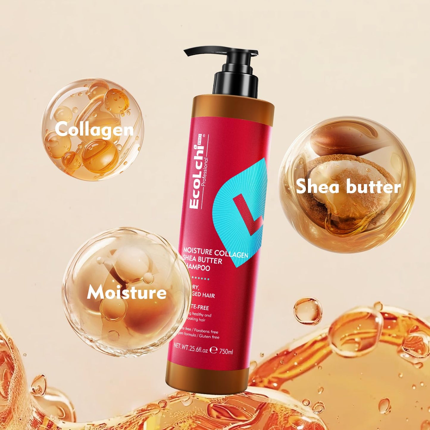 ECOLCHIPRO Collagen Shea Burtter Shampoo Organic Moisture Deep Repair Smooth Collagen Shampoo for Women Dry and Damaged Hair All Hair Types 750ml 25.6 fl. oz
