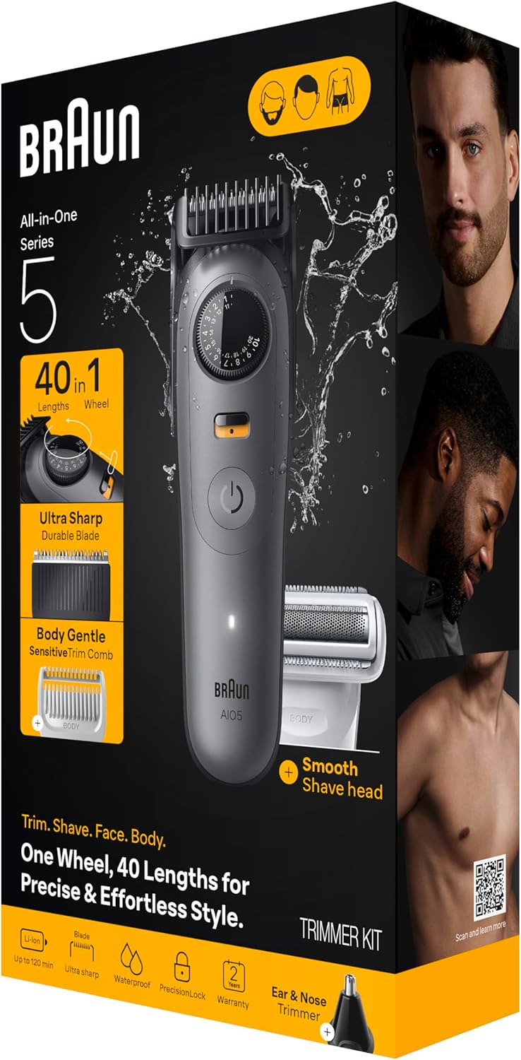 Braun Series 5 All-in-One Beard & Body Grooming Kit - Cordless Trimmer & Shaver for Men | Smooth Shave Head, AIO 5510