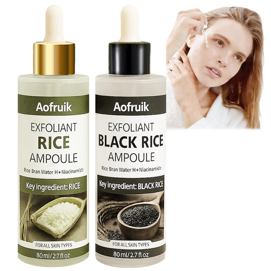 Aofruik Rice Exfoliating Ampoule Set, Black & White Rice Peeling Ampoule, Exfoliating Face and Body Scrub Dead Skin Cells, Blackheads Remover for All Skin Types (Rice)