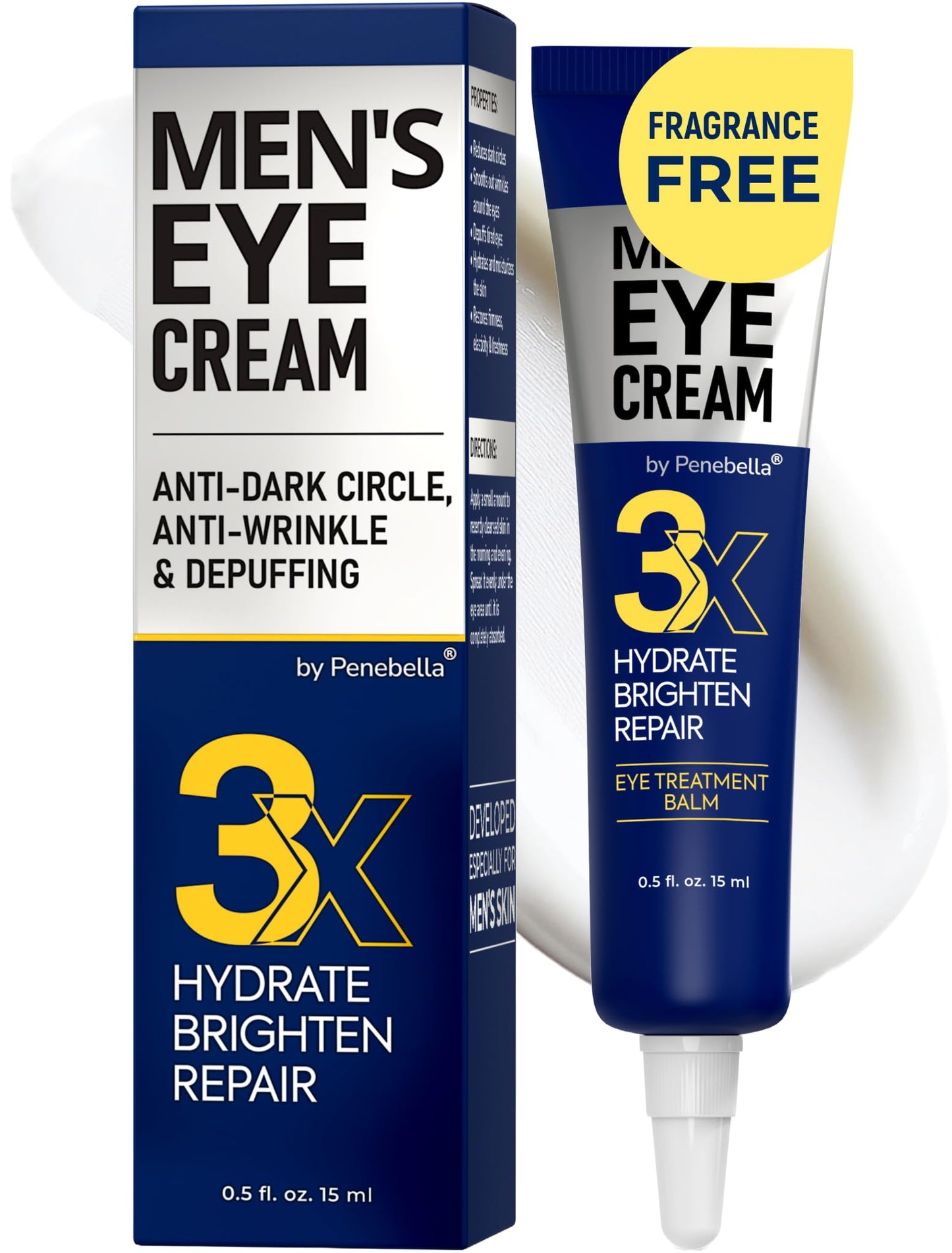 PENEBELLA Mens Eye Cream - Eye Bags Treatment for Men & Wrinkle Reduction | Collagen, Vitamin B3, Peptides, 5% Caffeine – Mens Under Eye Cream Bag Remover – Puffy Eyes Treatment for Men