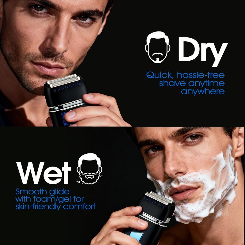 DSP Electric Shavers for Men, IPX6 Waterproof, Type-C, Rechargeable Shaver, 4-Blade Cutting System, Electric Foil Shaver, Travel Lock (Black)