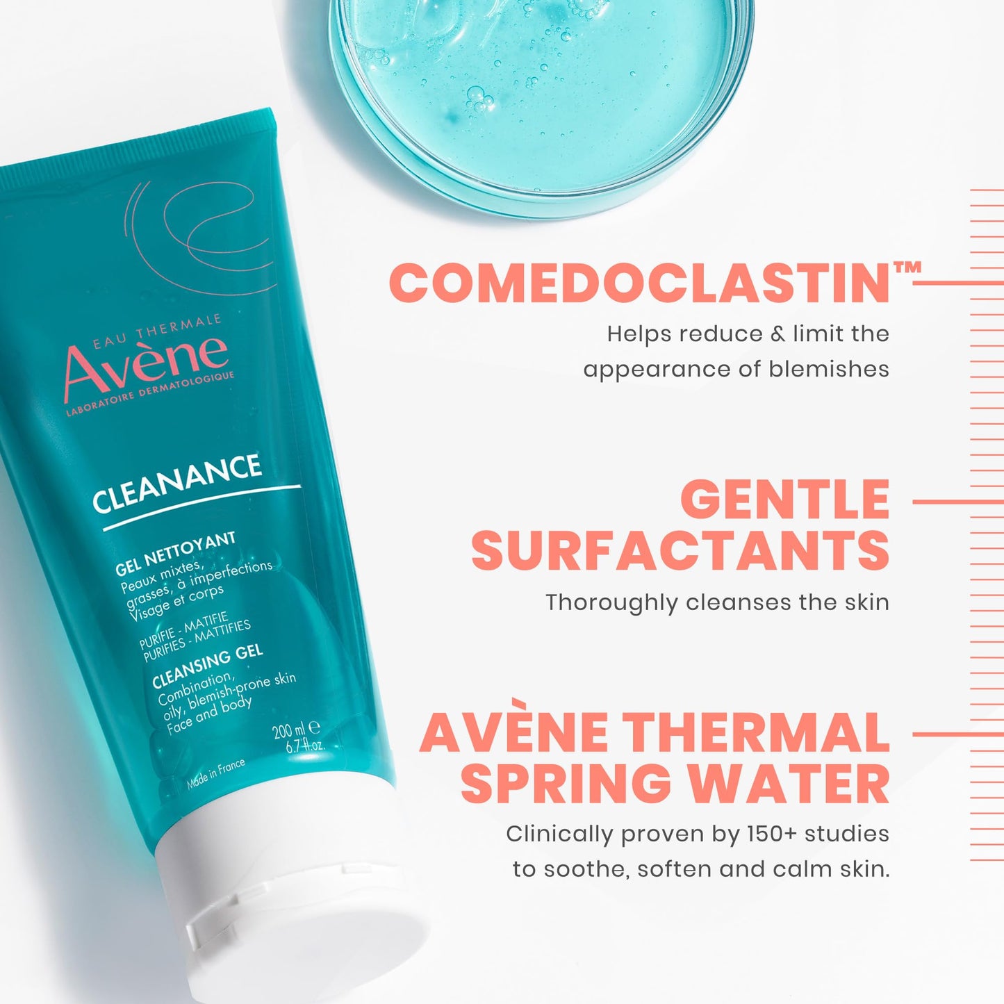 brand Avène Cleanance Cleansing Gel Soap Free Cleanser for Acne Prone, Oily, Face & Body, 6.7 Oz