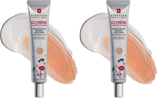 Erborian Color Correcting CC Cream with Centella Asiatica, Fair (Clair) Multi-Purpose Facial Concealer with Illuminating Finish Soothes & Hydrates - SPF Korean Skincare Perfector - 1.5 Oz,(Pack of 2)