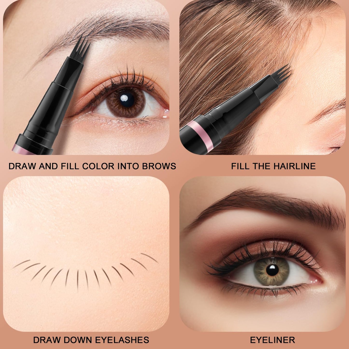 2-in-1 Waterproof Eyebrow Pen and Ultra-Precise Pencil with Dual-ended Brow Brush - Zok Dark Brown