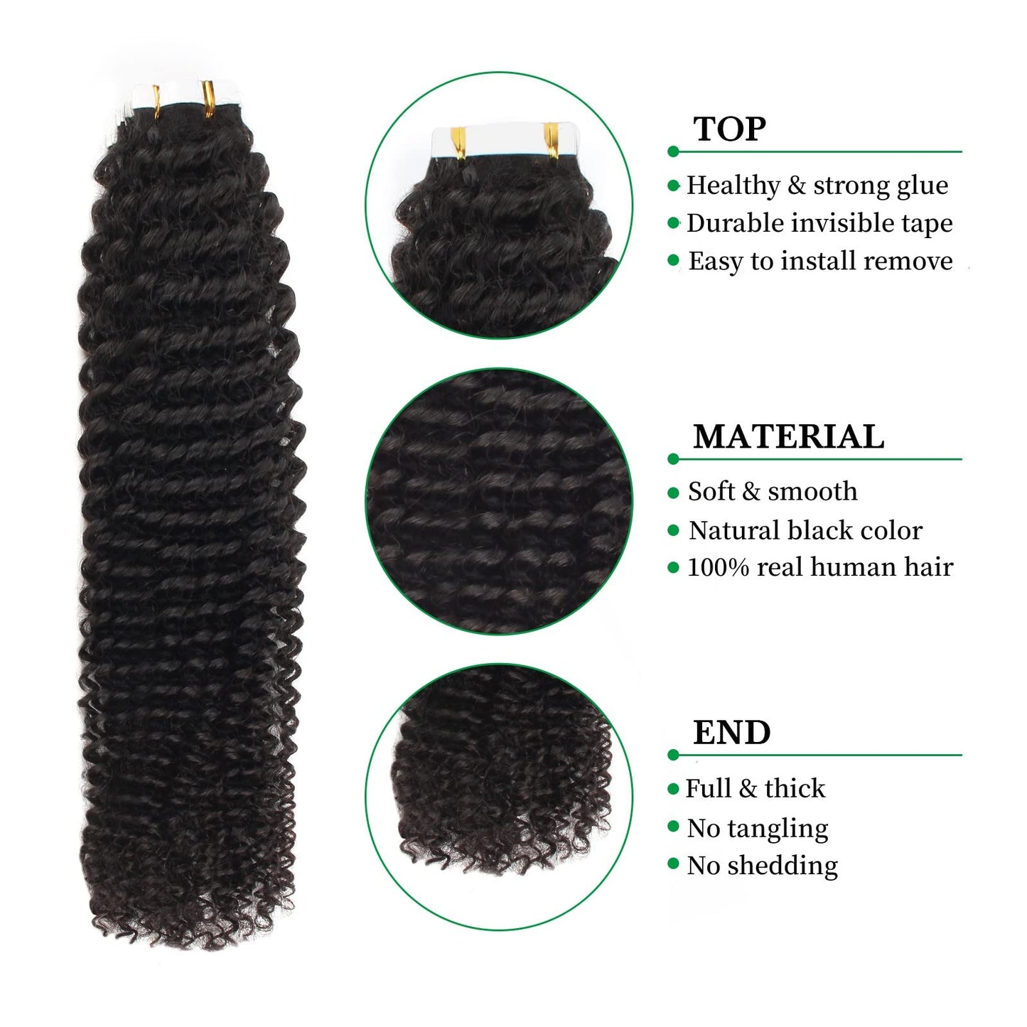 Lovrio Tape in Hair Extensions Human Hair Kinky Curly 50grams 20pcs Double Side Tape ins for Black Women Human Hair 18 inch Natural Black Soft hair Invisibe Curly Tape in Hair Extensions