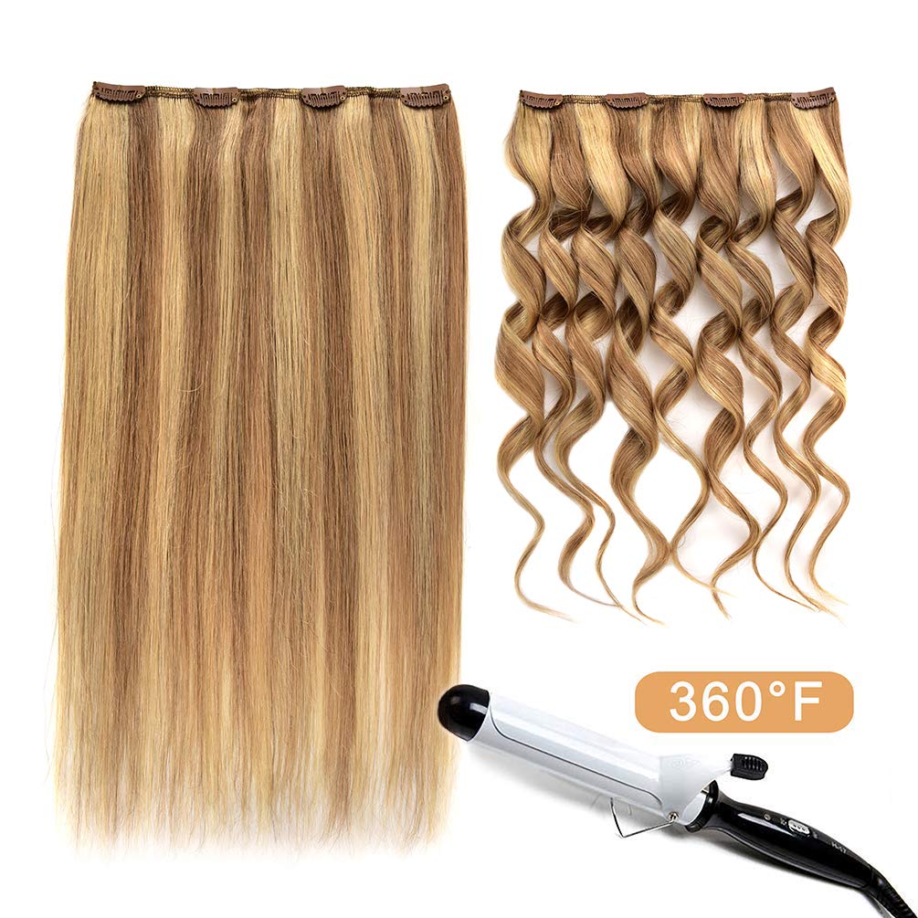 5 Pieces 12" Remy Clip in Ombre Hair Extensions Human Hair Light Blonde Mixed Golden Blond Highlights - Silky Straight Long Thick Real Hair Extensions for Women Fashion (12 inches, #16/22, 60grams)