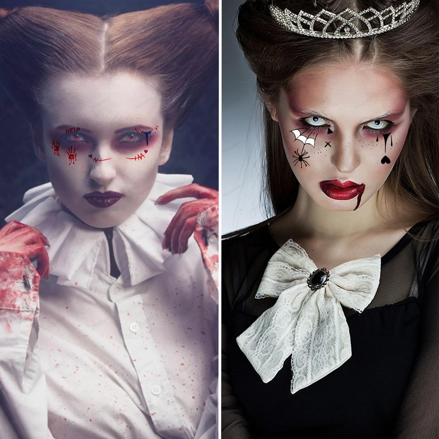 15 Pcs Horror Halloween Face Makeup Tattoos Stickers Clown Demon Spider Web Ghost Vampire Eyeshadow Temporary Stickers Scary Fake Blush Freckles Face Tattoos for Day of Dead Carnival Party Decoration