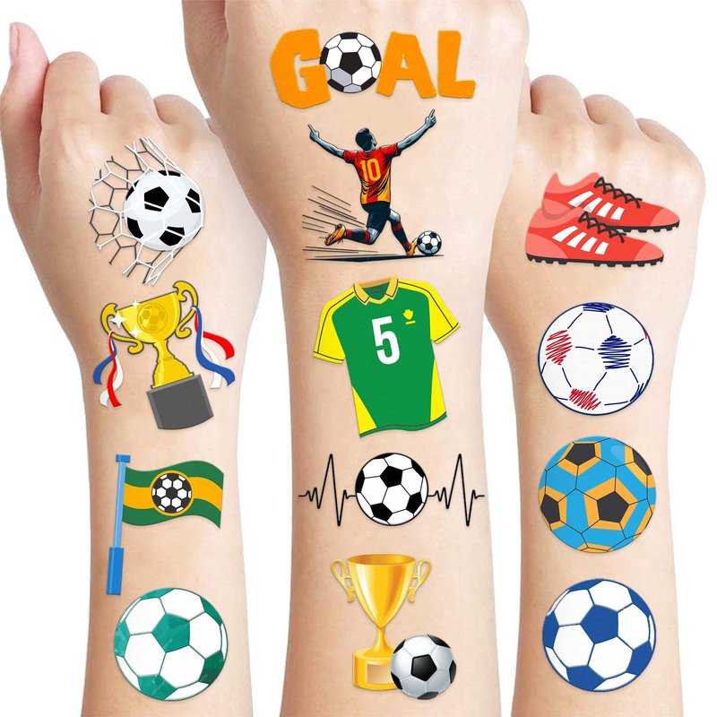 96PCS Soccer Temporary Tattoos for Kids Boys Girls - Waterproof & Skin-Safe Football Party Favors, Sports Birthday Decorations, Supplies,Team Rewards & Goodie Bag Stuffers, School Gifts
