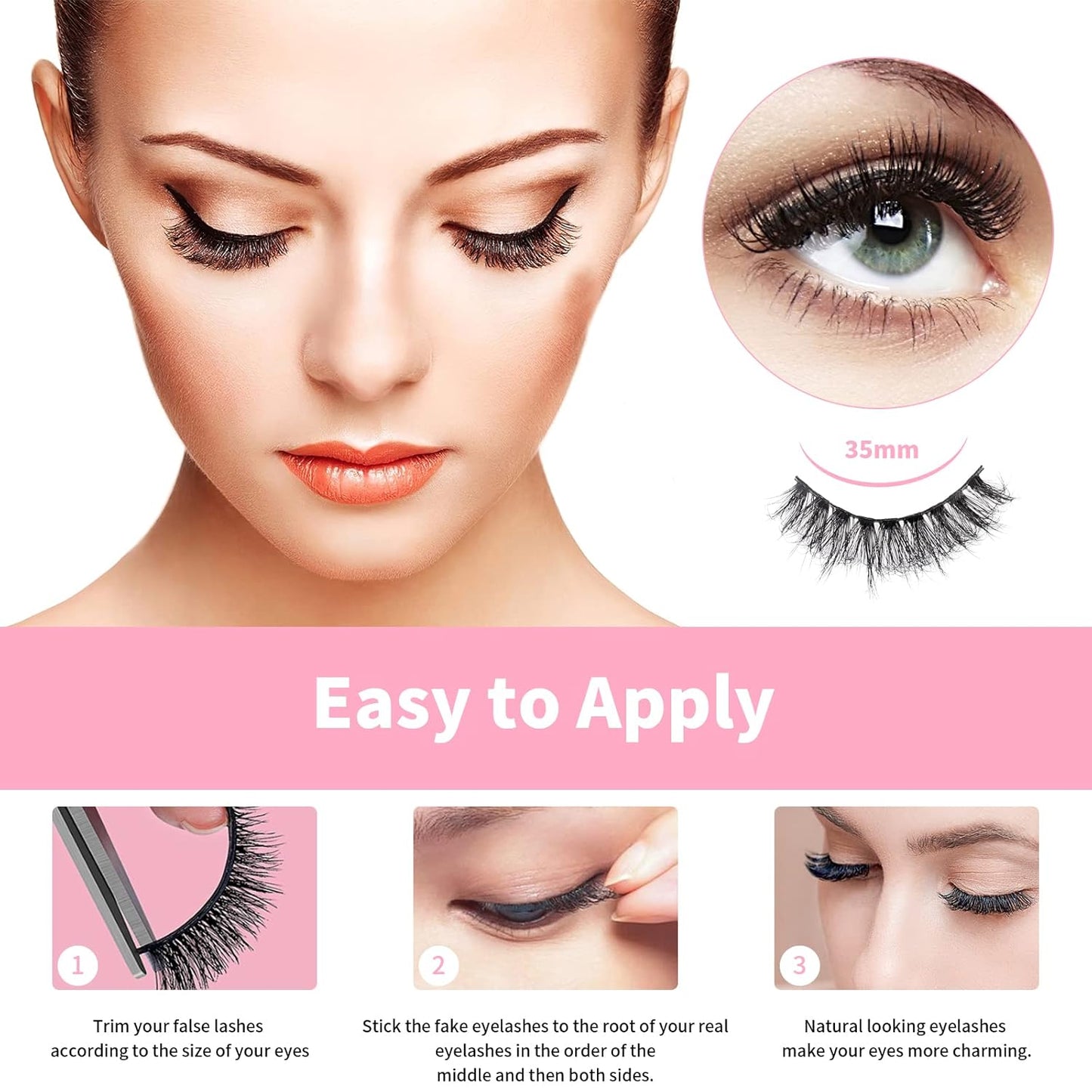 Lashes Eyelashes 8D Fluffy False Eyelashes Wispy Faux Mink Lashes Light Weight Fake Eyelashes Cat Eye Lashes 7 Pairs Pack, Black