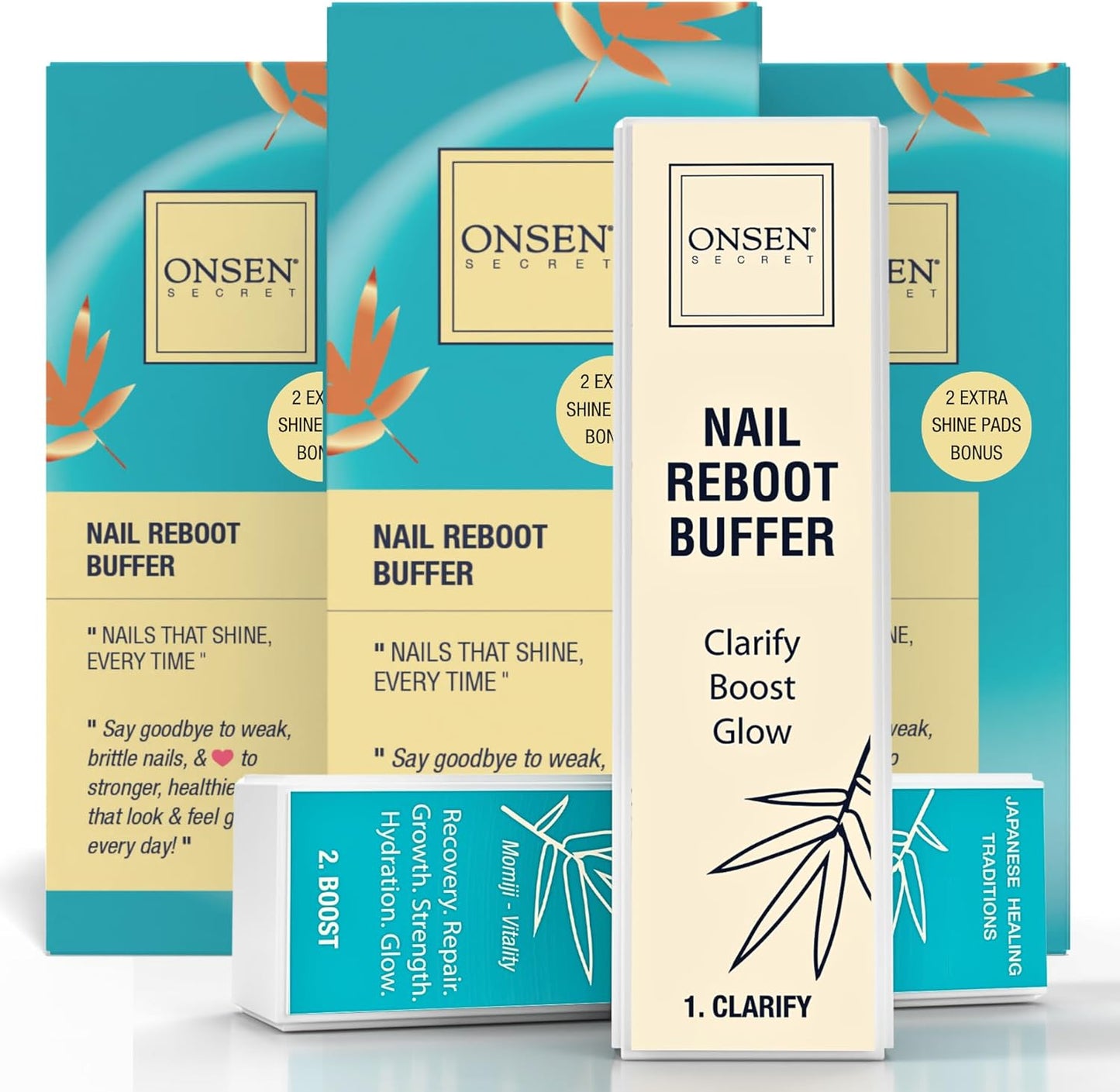 Professional Nail Buffer Block - 4-Way Buffing for Natural Shine & Healthy Nails | Includes 2 Extra Shine Pads - 3 Pack