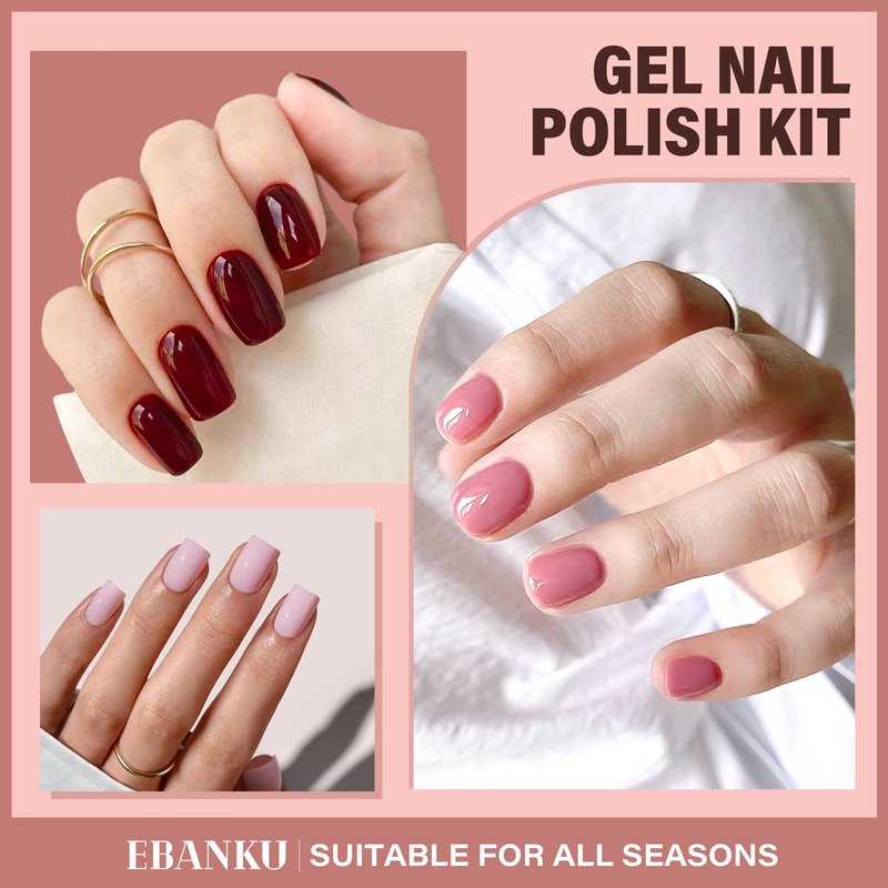 EBANKU 12 Pcs Gel Nail Polish Set, 15ML Same Color Same Bottle Red Pink Nude Brown Fall Soak Off Gel Nail Polish Kit Nail Art Manicure Gifts for Women