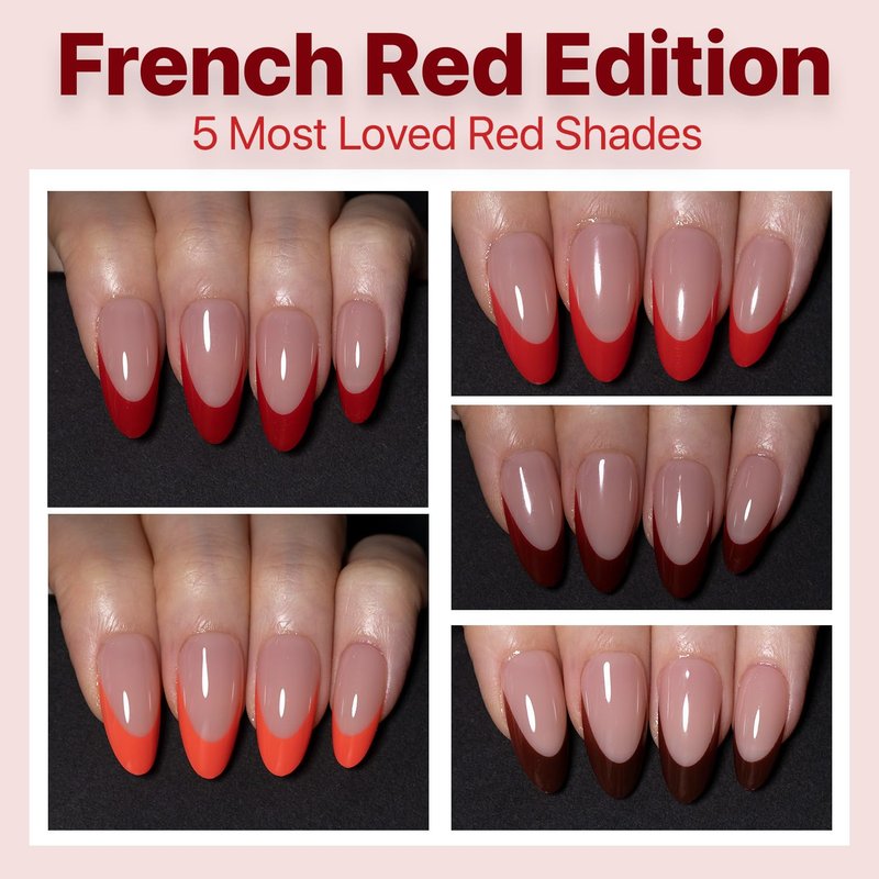 French Tip Press On Nails - Red Series Medium Almond Fake Nails | 150PCS, 15 Sizes, 5 Styles, Beginner-Friendly