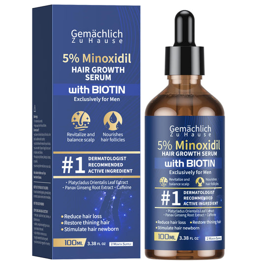 5% Minoxidil for Men Hair Growth with Biotin, 100ML Topical Minoxidil Solution Serum with Rosemary & Caffeine for Hair Regrowth Treatments, Non-Greasy, Helps Prevent Hair Thinning & Hair Loss