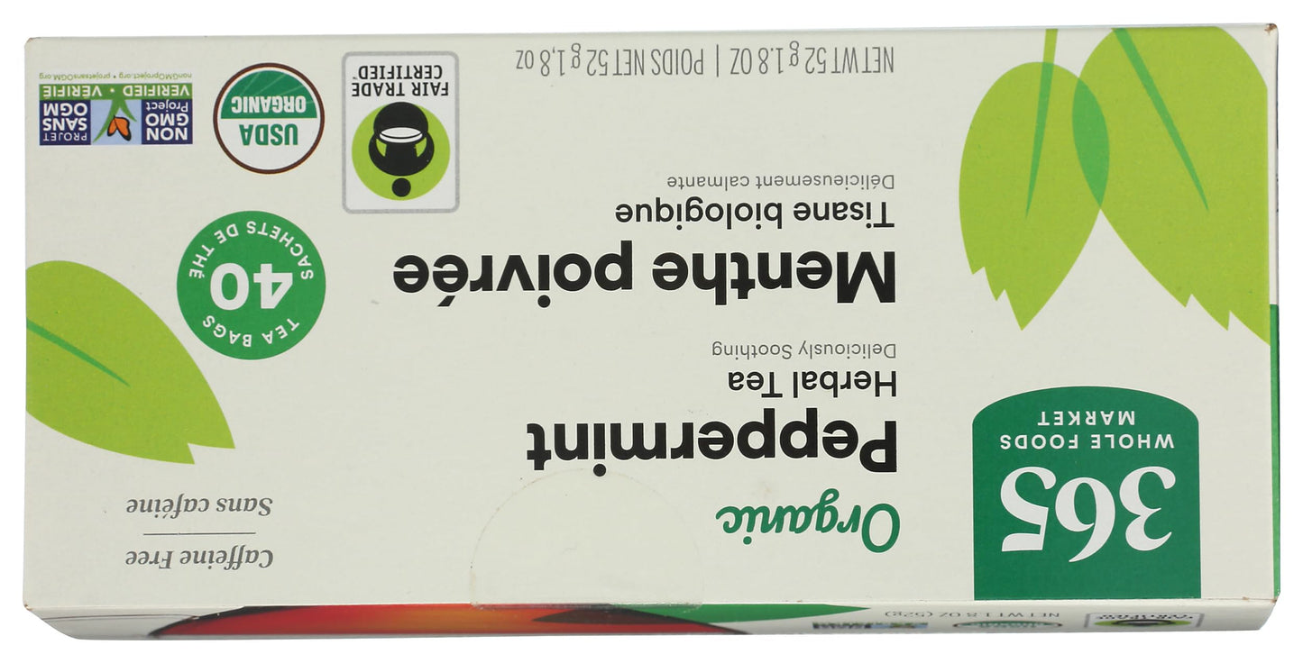 365 by Whole Foods Market, Organic Peppermint Tea (40 Bags), 1.9 Ounce (pack of 12)