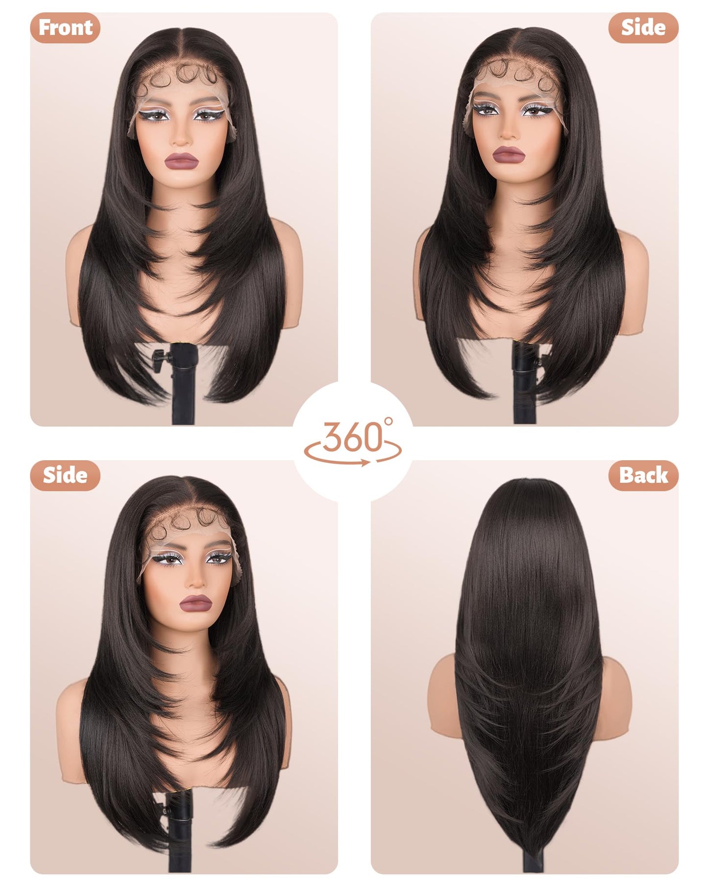 Marshey Synthetic Lace Front Wig Long Straight Black Wigs for Black Women Wear and Go Glueless Wigs as Human Hair Pre Plucked Pre Cut 13x6 Lace Front Wigs (Natural Black, 24 Inch)