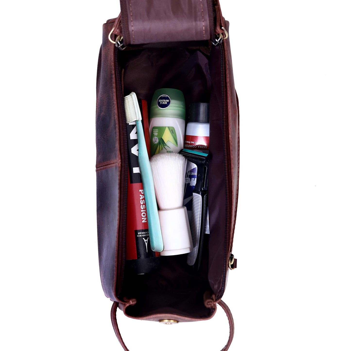 Genuine Buffalo Leather Unisex Toiletry Bag Travel Dopp Kit