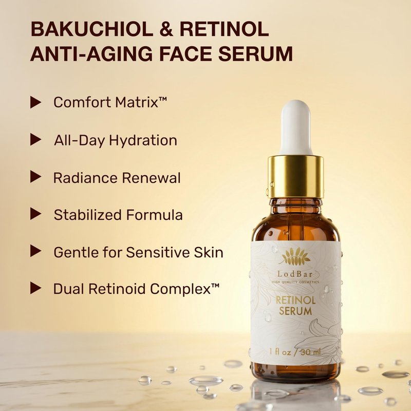 Lodbar Retinol Serum For Face,Bakuchiol Retinol Rejuvenation Advanced Anti-aging Face Serum With Bakuchiol, Niacinamide, Vitamin C, Gentle, Fast-absorbing Formula For Smoother,Brighter & Hydrated Skin