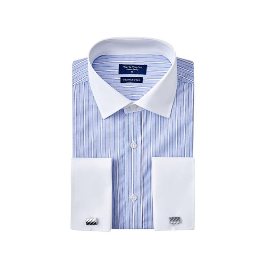 Year In Year Out French Cuff Wrinkle Free Dress Shirt for Men Regular Fit Long Sleeve Wrinkle Resistant Shirt(Blue White 165,3XL)