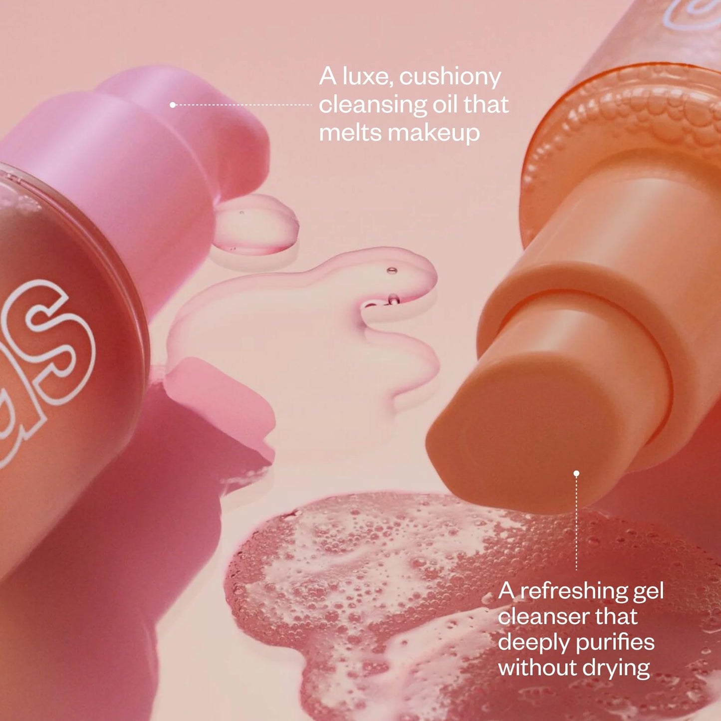 Kosas Mini Plump + Juicy Double Cleansing System — Botanical Oil Cleanser + Gel Cleanser Set, Soap & Sulfate Free, Hydrating Makeup Remover for All Skin Types