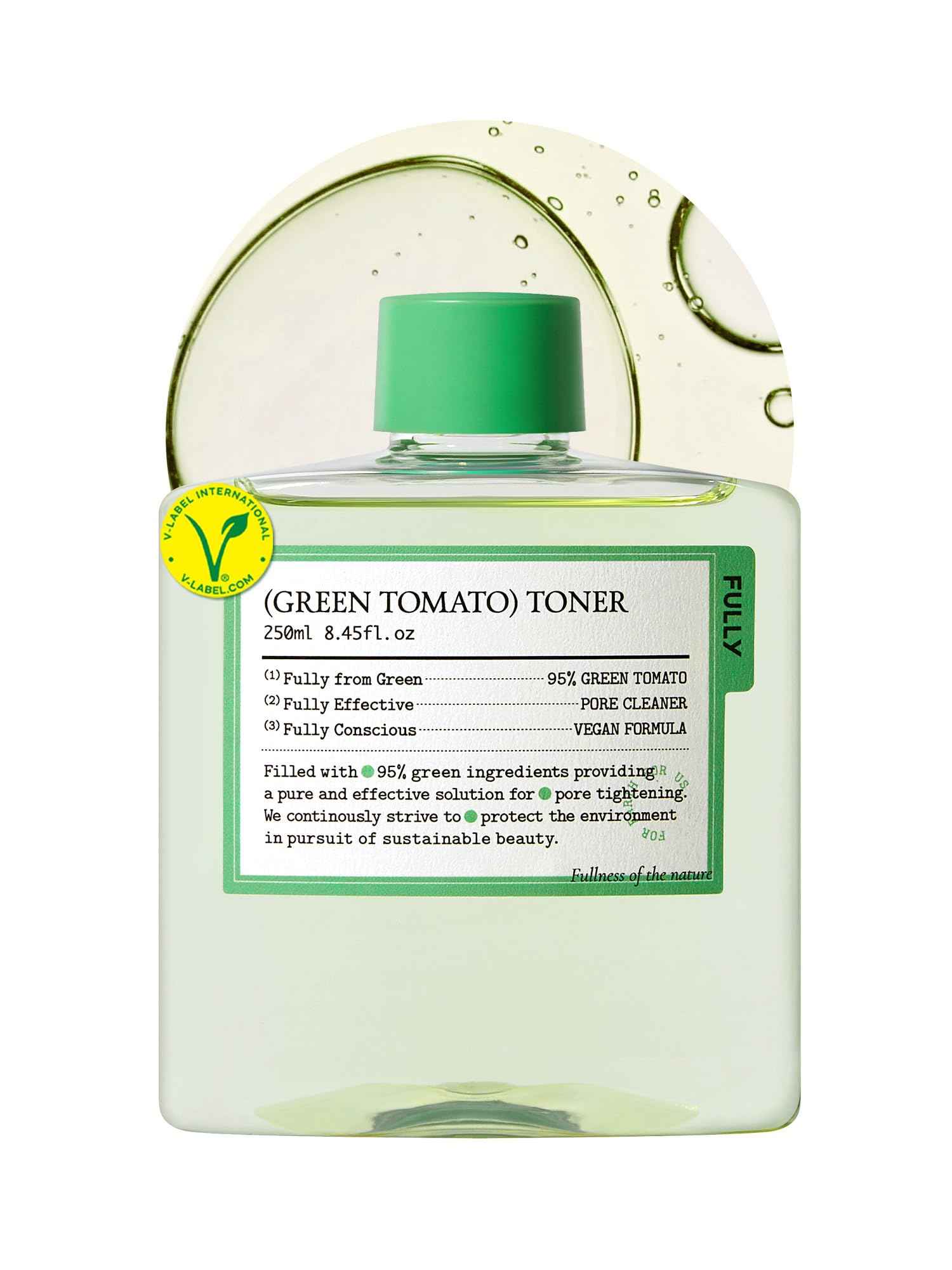 FULLY Green Tomato Toner, Pore Tightening with 95% Green Tomato Extract and VIT C, Skin Soothing and Hydrating, Fragrance Free, Vegan & Dermatologically Tested, 8.45 fl.oz