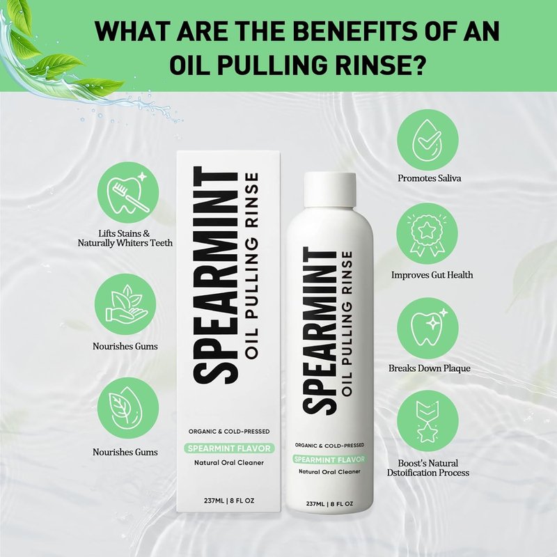 Spearmint Oil Pulling Rinse - Organic Coconut Oil & Mentha Haplocalyx for Fresh Breath | 8 fl oz