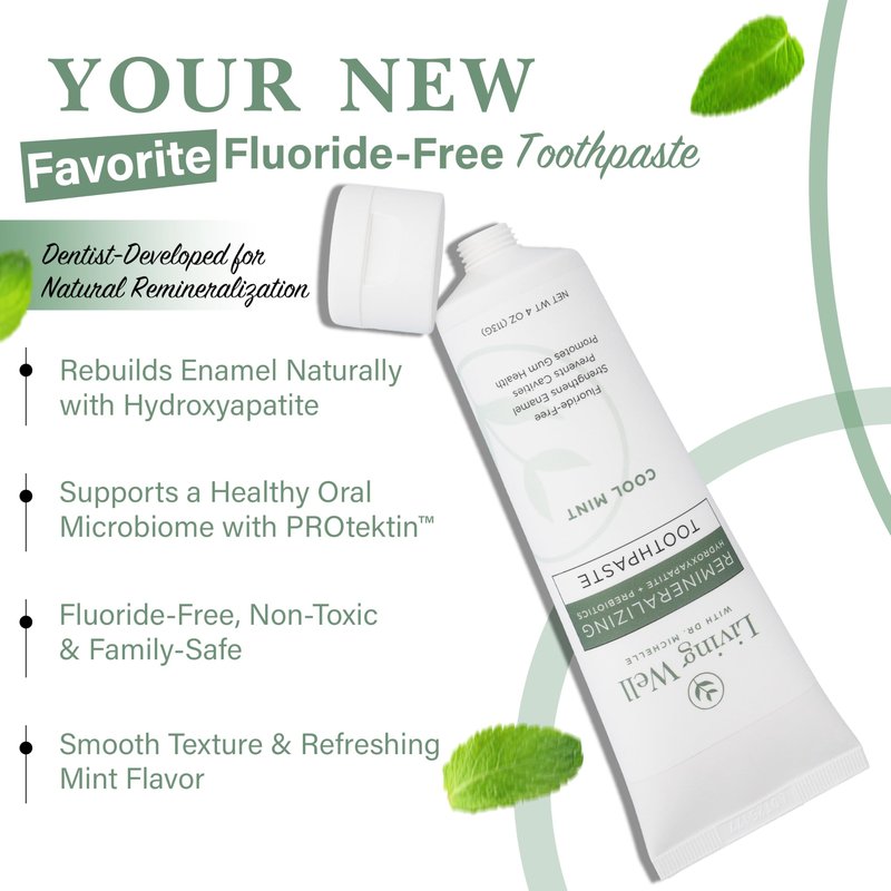 Hydroxyapatite Toothpaste – Fluoride-Free Remineralizing Formula with PROtektin – Supports Enamel Strength, Oral Microbiome & Gum Health – Mint – 4 oz