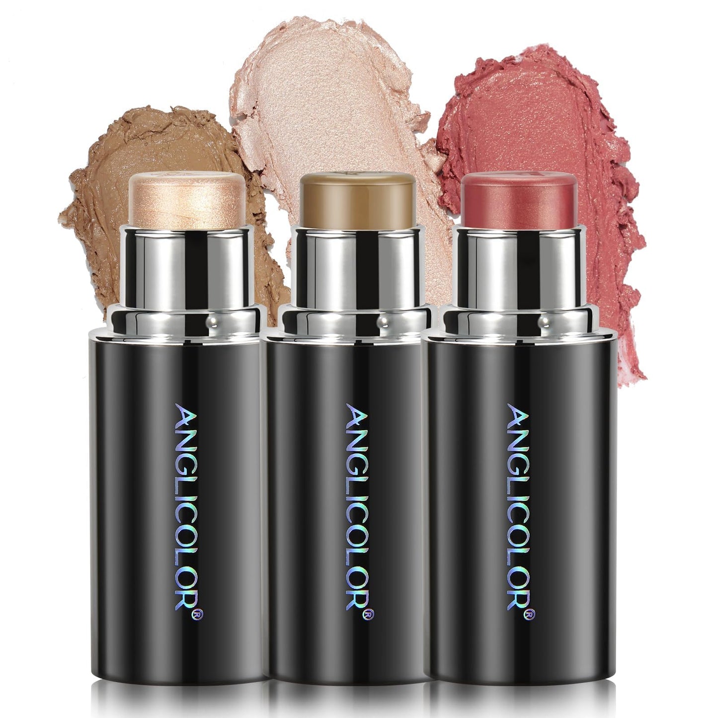 3PC Anglicolor Highlighter Long Lasting,Contour Stick Makeup Naturally,Blush Makeup Smoothing,High Color Rendering,Easy To Mix,Vegan & Cruelty-Fre (3PC)