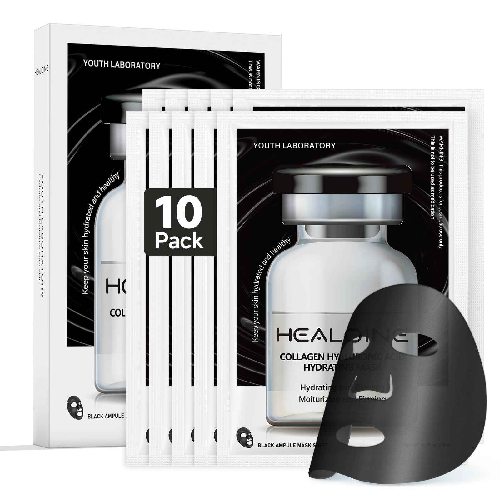 HEALOINE Deep Collagen Face Mask with Hyaluronic Acid, Overnight 500ppm High Concentration Hydrolyzed Collagen Mask, Firming Korean Face Mask for Women 30g*10ea