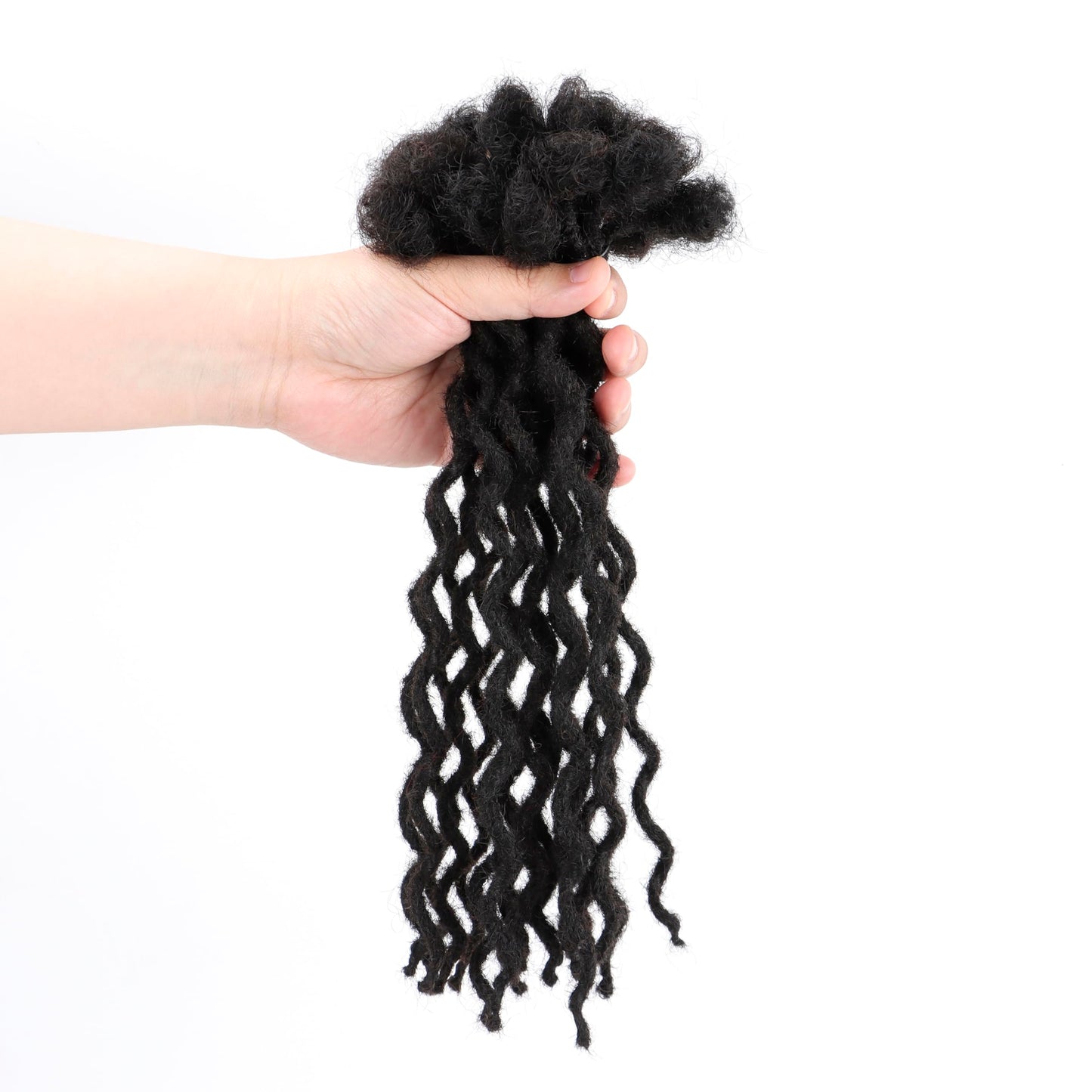 10 inch 10 Strands Curly Wave Loc Extensions Human Hair, 0.4cm Width Real Human Hair Dreadlocks Extensions for Man/Women Full Handmade Dreads Can be Dyed