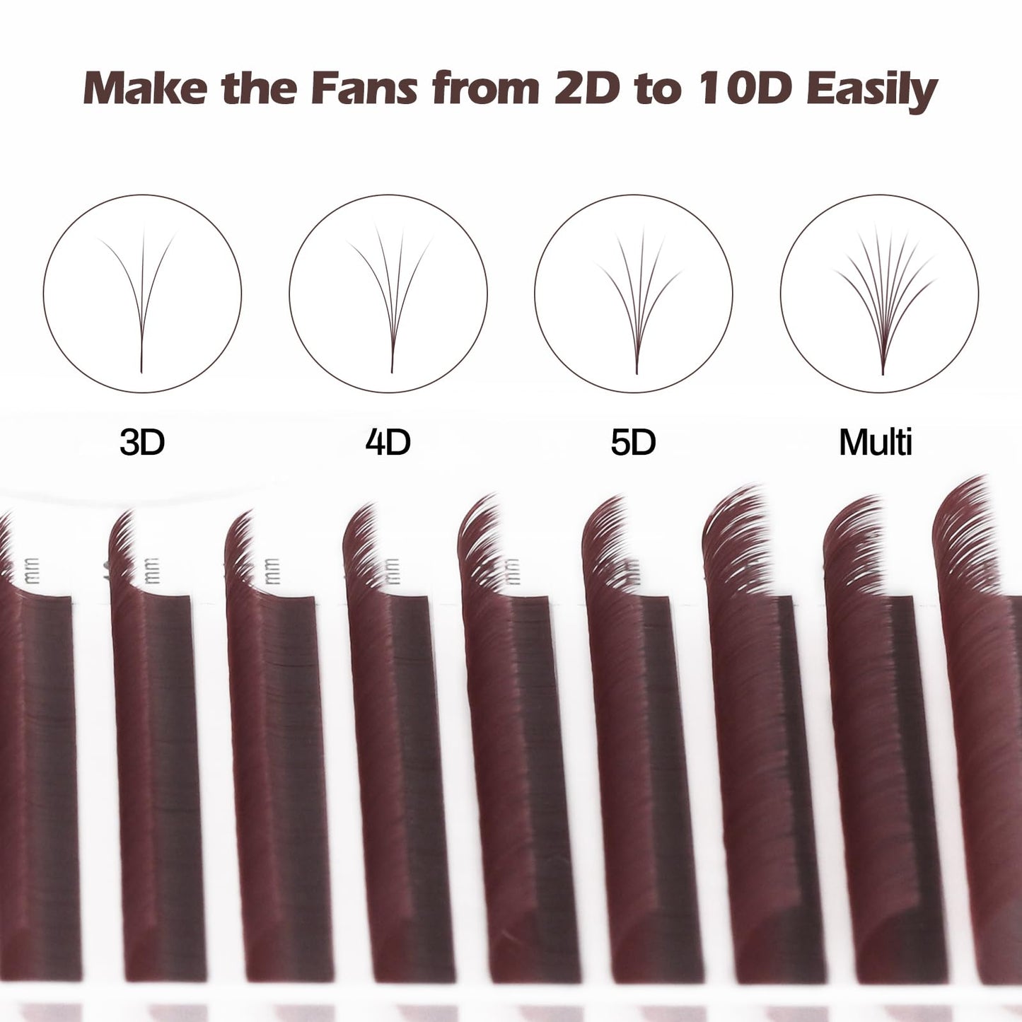 NATUHANA Colored Volume Eyelash Extensions 0.07mm D Curl 8-15mm Mixed & Single Length Tray Soft Individual Lashes, Professional Supplies for Lash Techs(Burgundy,0.07 D,8-15 MIX)