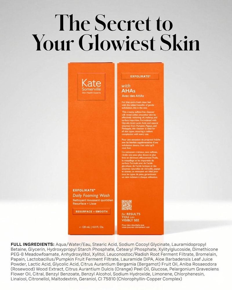 Kate Somerville ExfoliKate Cleanser - Daily Exfoliating Foaming Face Wash with Glycolic & Lactic Acid | Gentle Facial Scrub