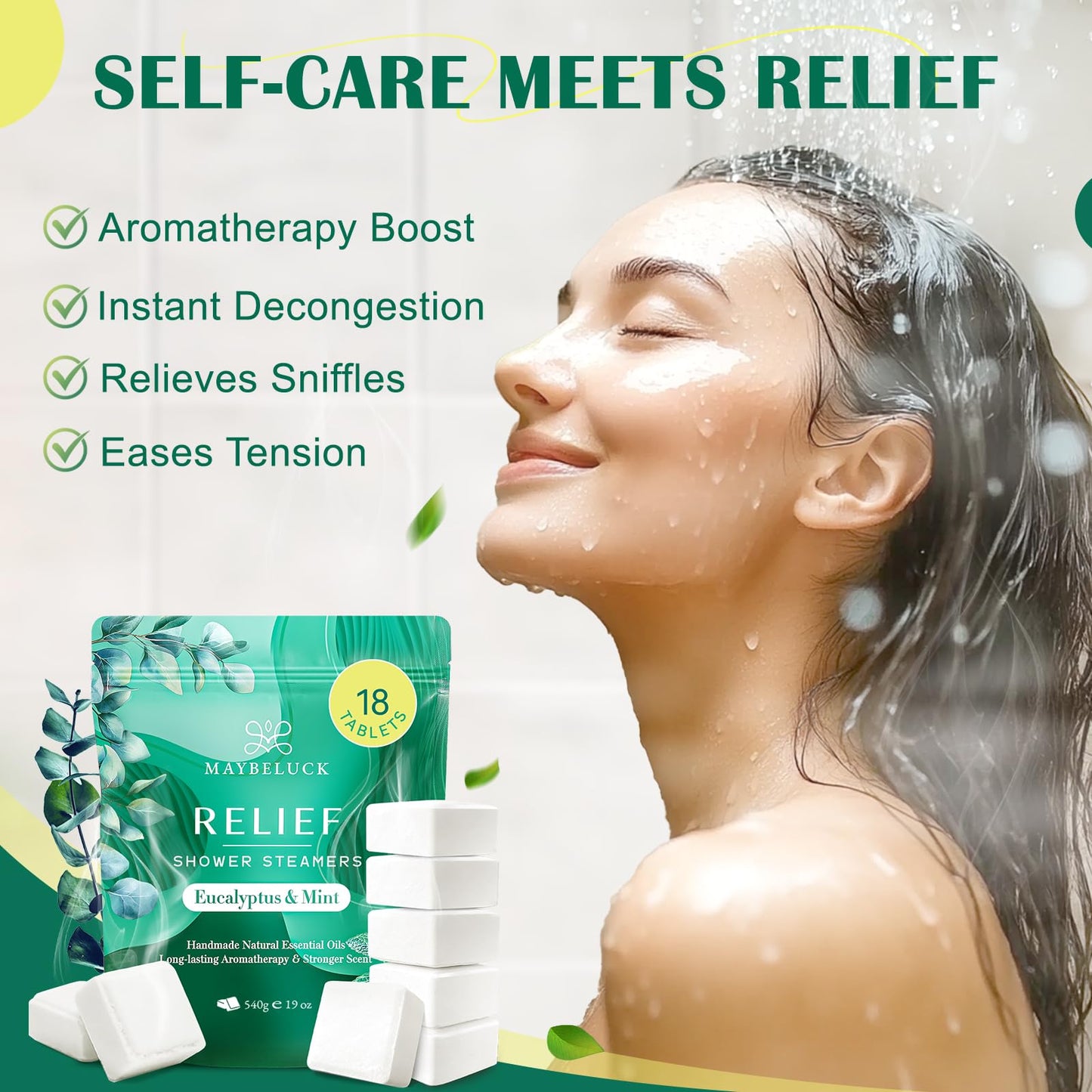 Maybeluck Shower Steamers Aromatherapy 18 Pack – Eucalyptus for Shower, Aromatherapy Graduation & Teacher Appreciation Gifts, Stress Relief & Relaxation Self Care Birthday Gifts– Eucalyptus & Mint