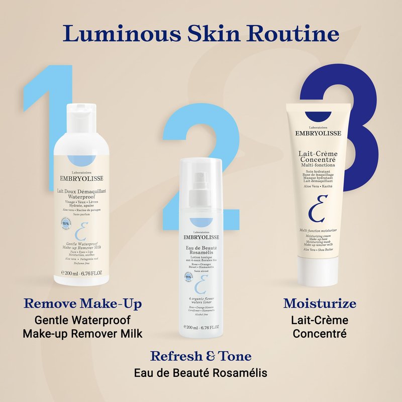 Embryolisse Gentle Waterproof Make-up Remover Milk, 4-in-1 Hydrating Facial Cleanser for Sensitive Skin with Aloe Vera & Shea Butter, 6.76 Fl Oz