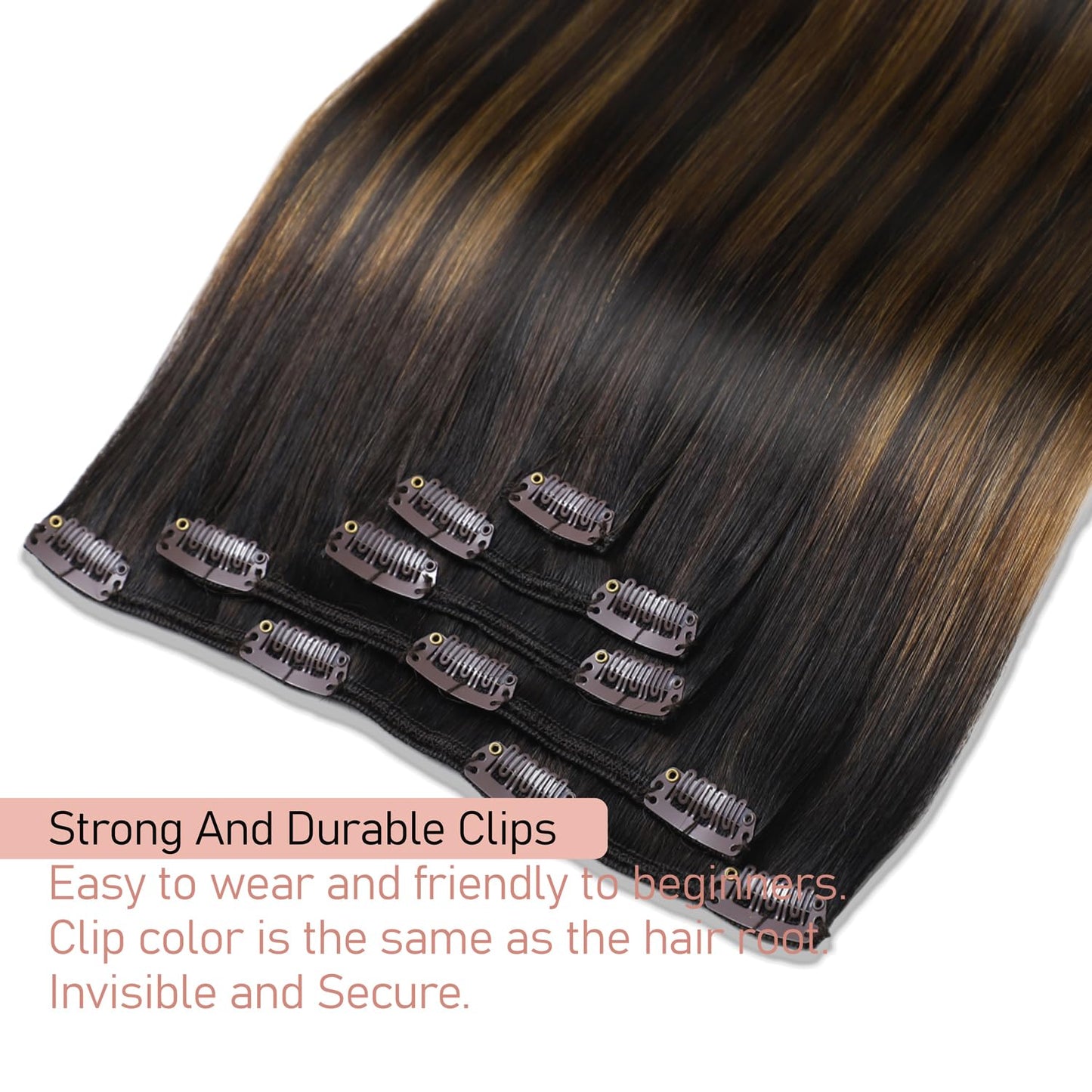 Hair Extensions Real Human Hair Balayage Clip in Hair Extensions Remy Human Hair Dark Brown to Chestnut Brown 18 Inch Straight Hair Extension Clip ins 80g/5pcs Double Weft