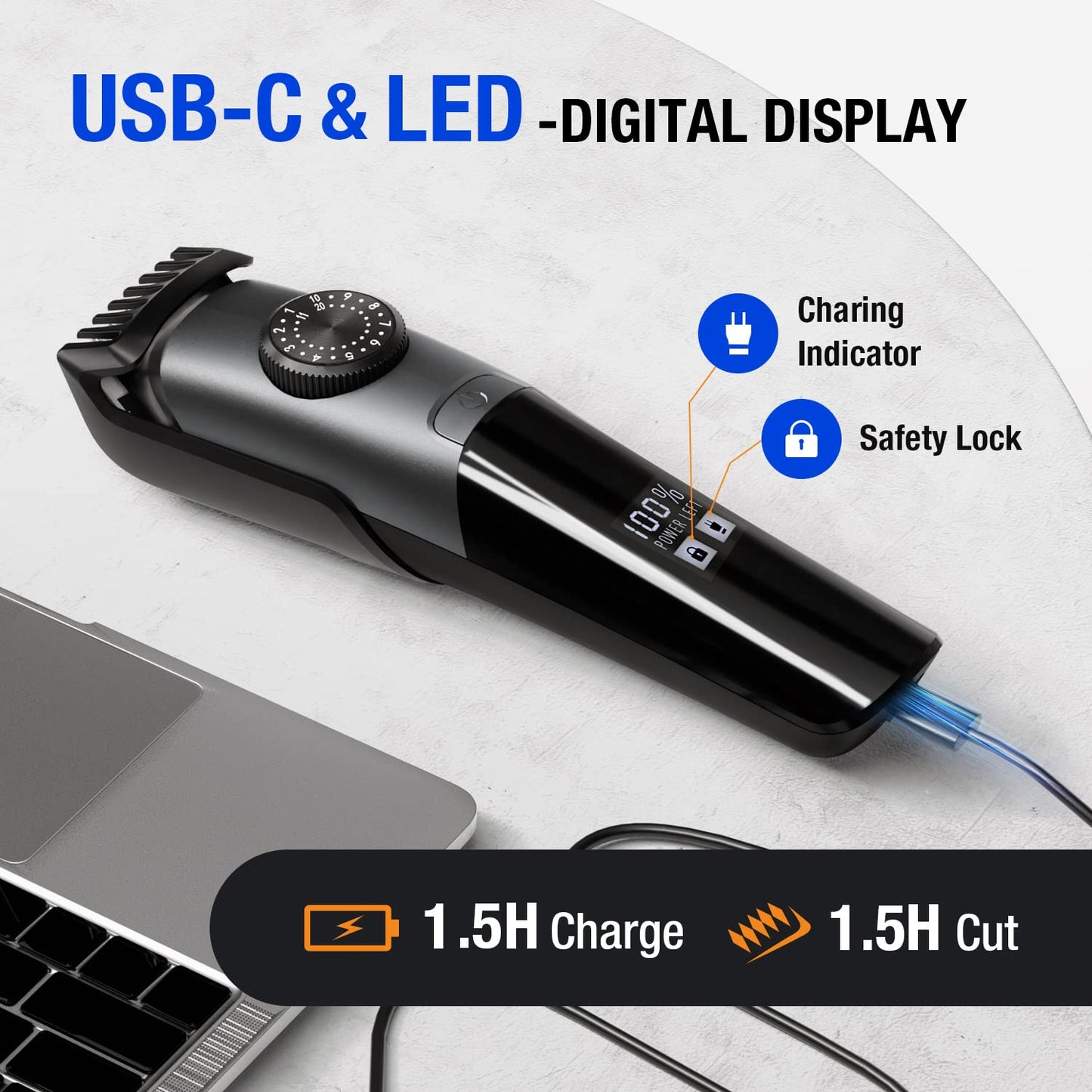 SUPRENT Beard Trimmer for Men Waterproof- IPX7 Professional Mustache Trimmer- 39 Built-in Adjustable Precise Lengths- Cordless USB C Rechargeable & LED Display
