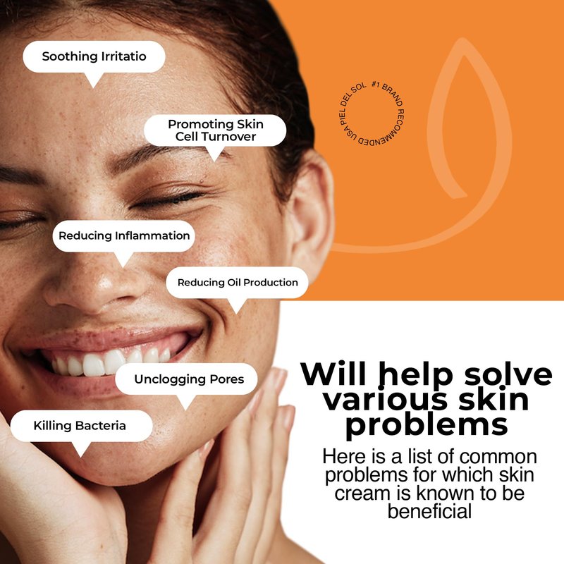 Piel del Sol cosmetics Acne Cleansing Cream & Repairing Treatment - Face & Body Skincare with Benzoyl Peroxide 2.4%, Sweet Almond Oil, Tea Tree Oil, Aloe Vera Extract for Acne Spot Treatment, 50ml