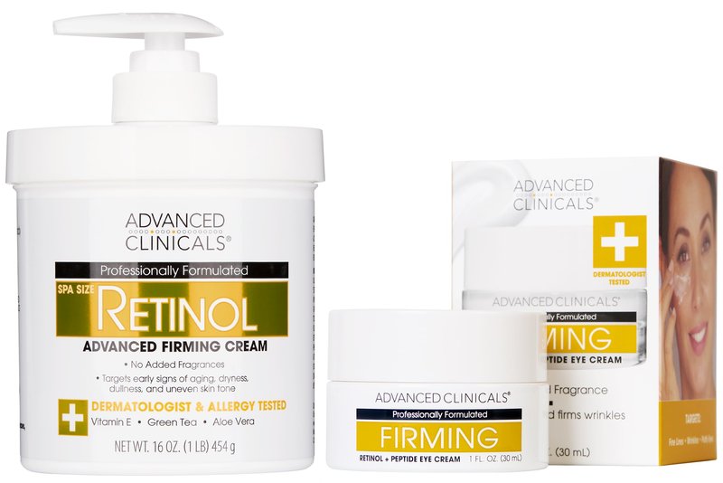 Advanced Clinicals Advanced Firming Retinol Body Lotion + Retinol Eye Cream Face Moisturizer With Peptides Anti Aging 2pc Skincare Set For Women & Men, Fragrance Free, 2pc Set