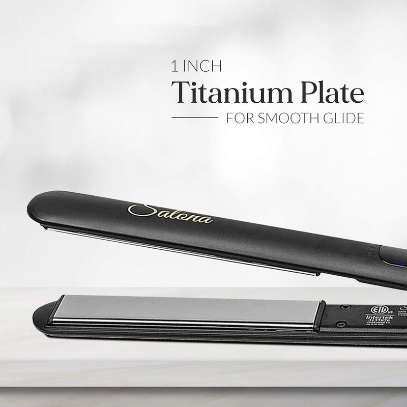 Titanium Coated Hair Straightening Iron - Professional Flat Iron & Curler with LCD Display | Black