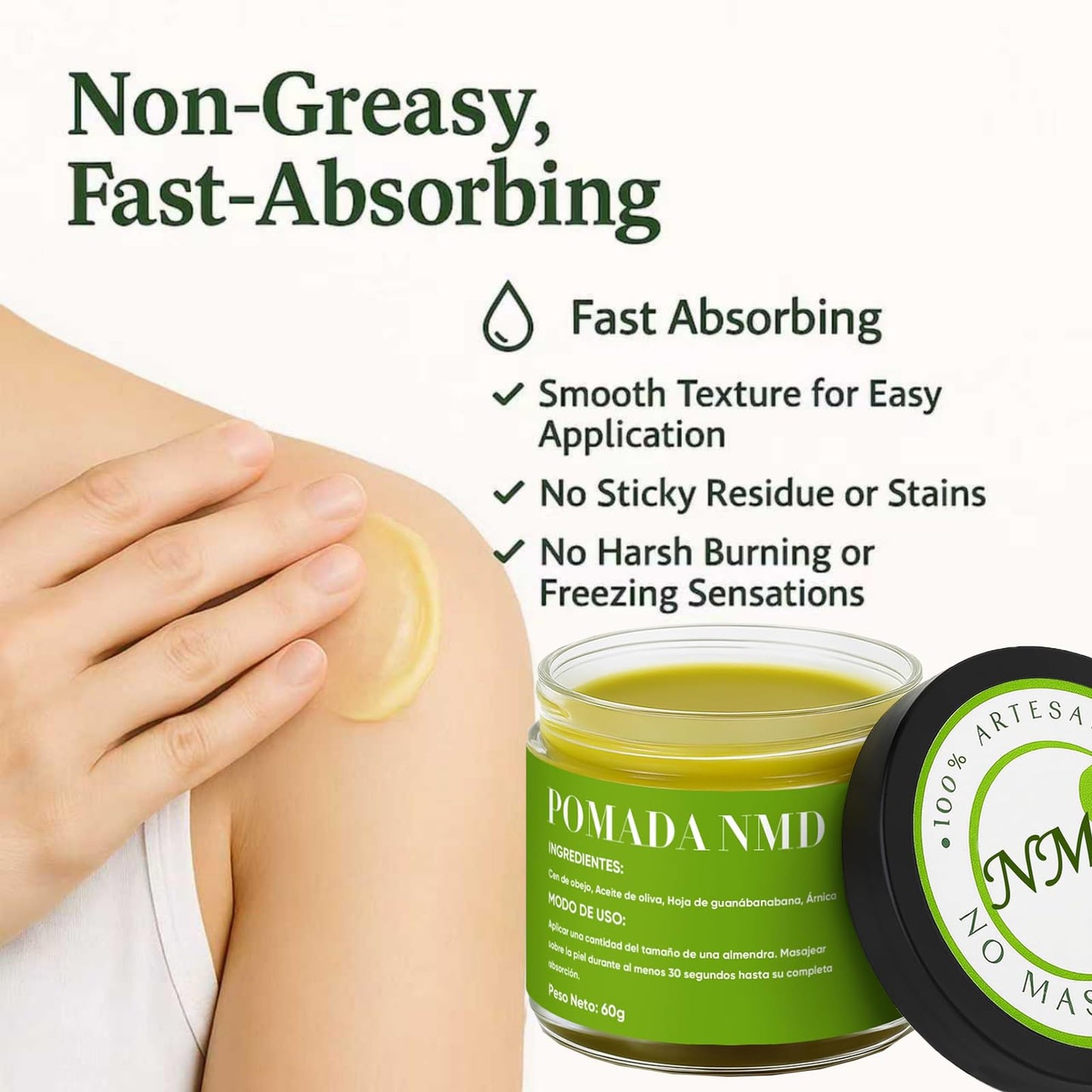 Dotkara Pomada NMD, Pomada NMD para Dolor, Joint & Muscle Support Cream for Knee, Neck, Hip, Hands, Feet, with Soursop, Arnica, Olive Oil, Beeswax and Hemp Seed Oil, Non-Greasy 2oz Cream (1)