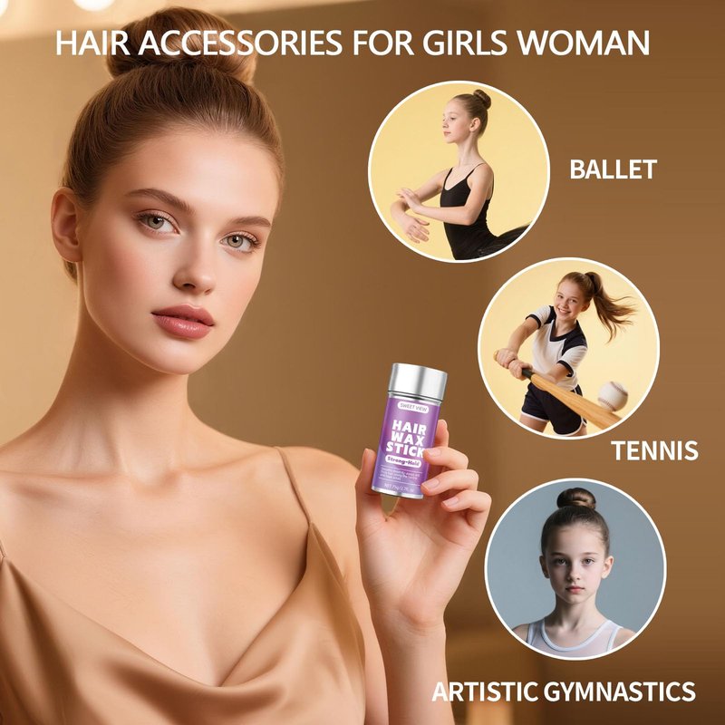 SWEET VIEW Hair Wax Stick & Slick Back Hair Brush for Tame Flyaways, Frizz, Sleek Ponytails, Buns | Pomade/Balm/Gel Stick for Woman, Styling Accessories for Girls