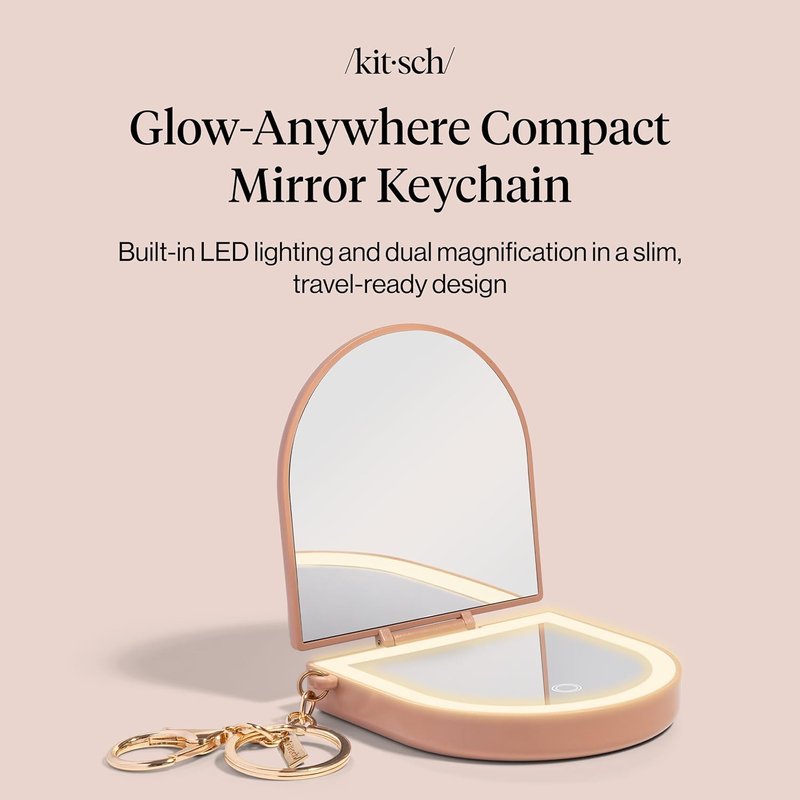 Compact Mirror Keychain - Lighted Travel Makeup Mirror with Dual Magnification | USB-Rechargeable, Terracotta