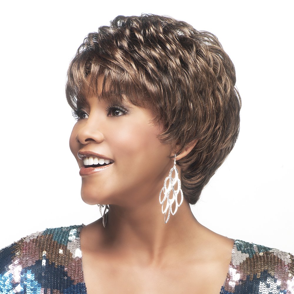 Vivica A. Fox AMY-V, Heat Resistant Fiber, Pure Comfort Cap, Layered Short Pixie Style with Tapered Back, Full Wig (P4/27/30)