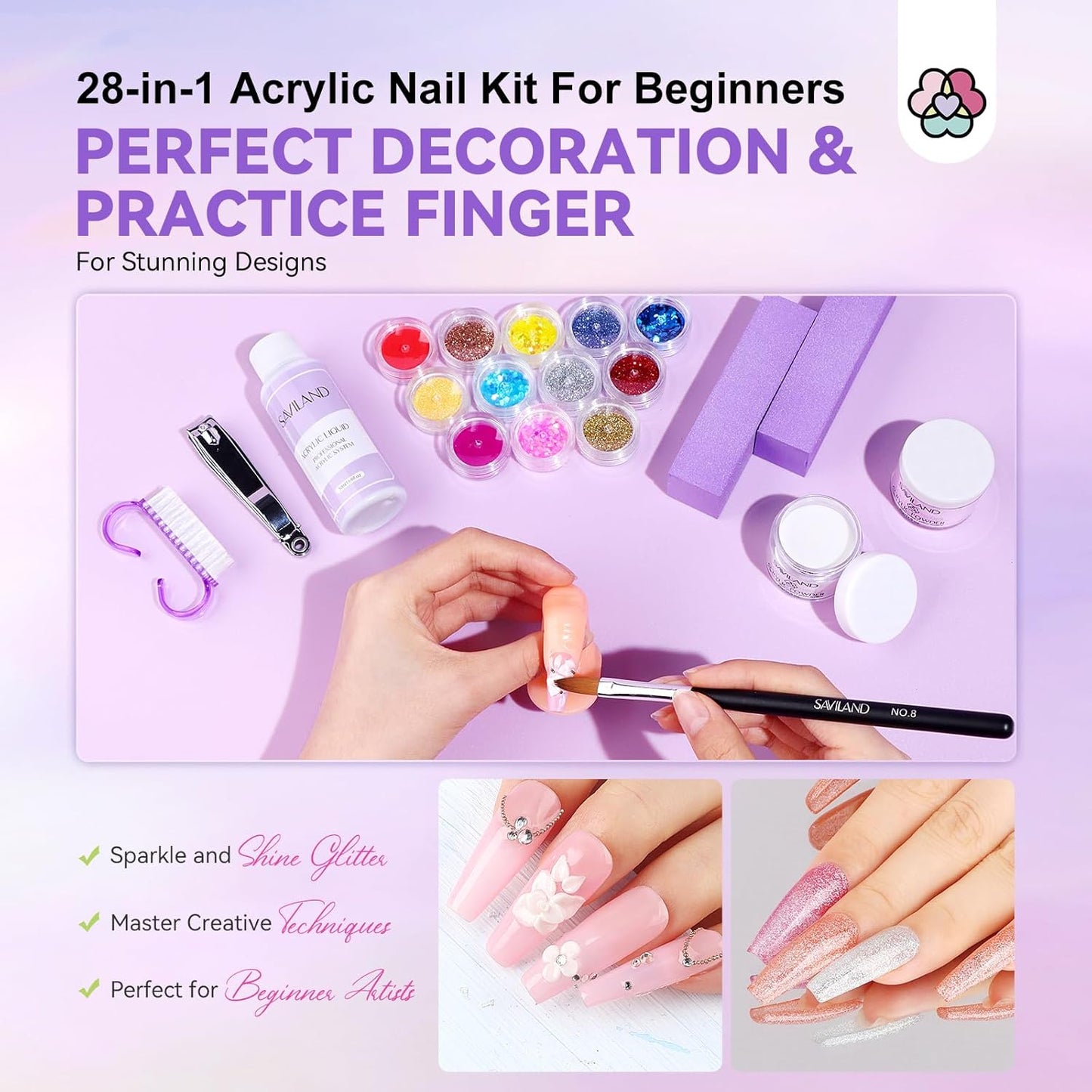 Acrylic Nail Kit for Beginners - Complete Set with Drill, Glitter Powder & 100 Nail Tips | DIY Home Manicure