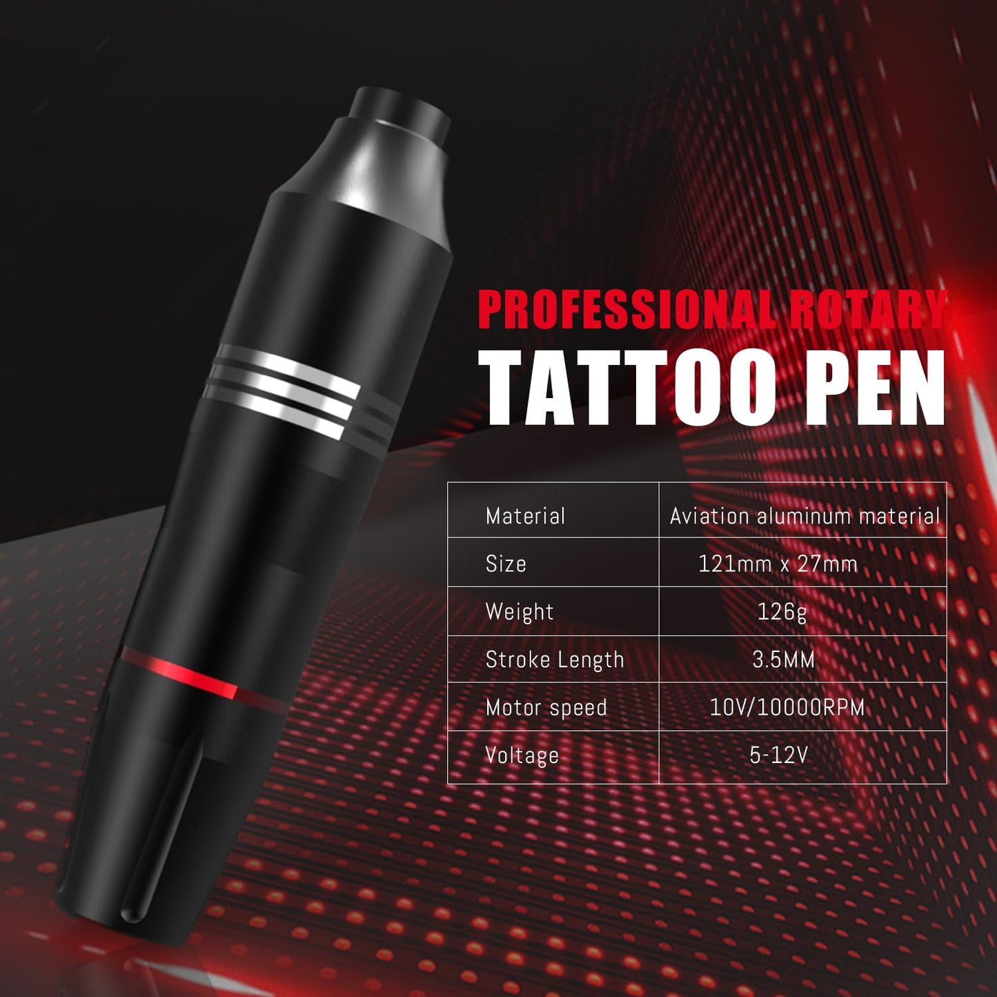 Peslief Tattoo Gun Kit Rotary Tattoo Machine Kit Professional Tattoo Pen Kit with Power Supply 10Pcs Cartridge Needles for Beginners and Artists Complete Tattoo Kit Tattoo Supplies - Black