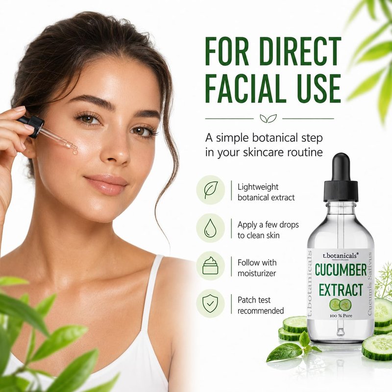 t.botanicals Pure Cucumber Extract Liquid Glycerite Alcohol Free Serum for Face Wash Mask Body Cosmetic Formulations and Skin Care Cream, Lotion, Shampoo, Conditioner Recipes (4 oz.)