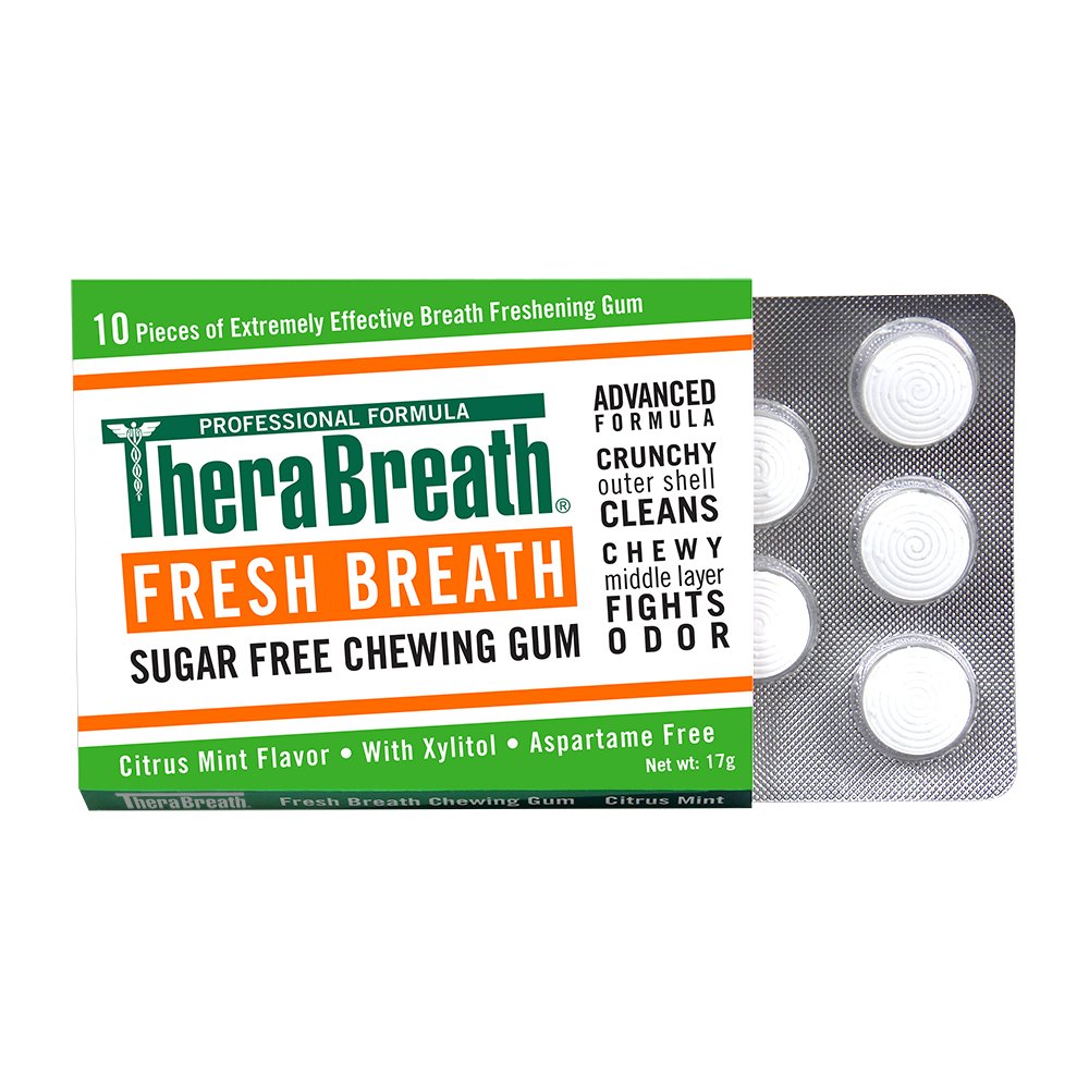 TheraBreath Chewing Gum with ZINC Citrus Mint 10 Count Pack of 6 & Dry Mouth Lozenges with ZINC Tart Berry 100 Lozenges